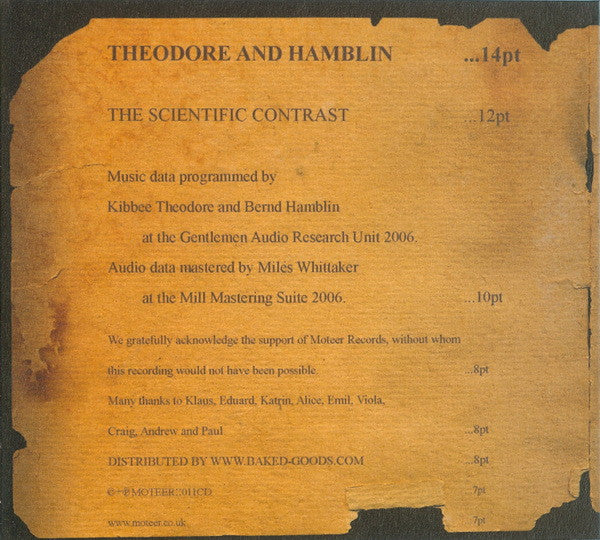 Theodore And Hamblin : The Scientific Contrast (CD, Album)