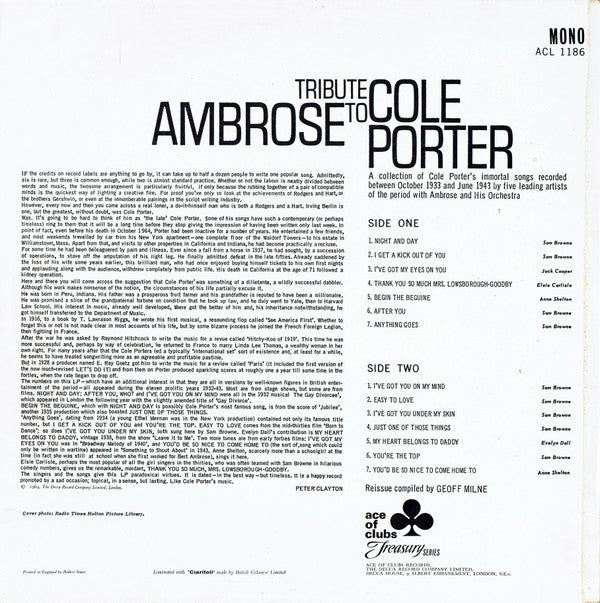 Bert Ambrose : Tribute To Cole Porter (LP, Comp, Mono, RE, Whi)
