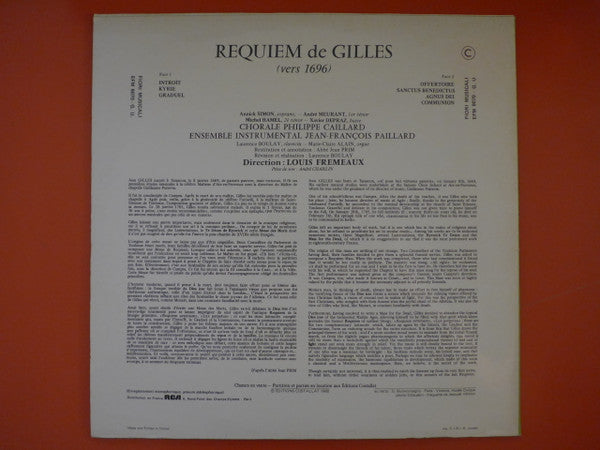 Jean Gilles - Chorale Philippe Caillard, Orchestre De Chambre Jean-François Paillard Dir. Louis Frémaux : Requiem (LP, Album, RE)