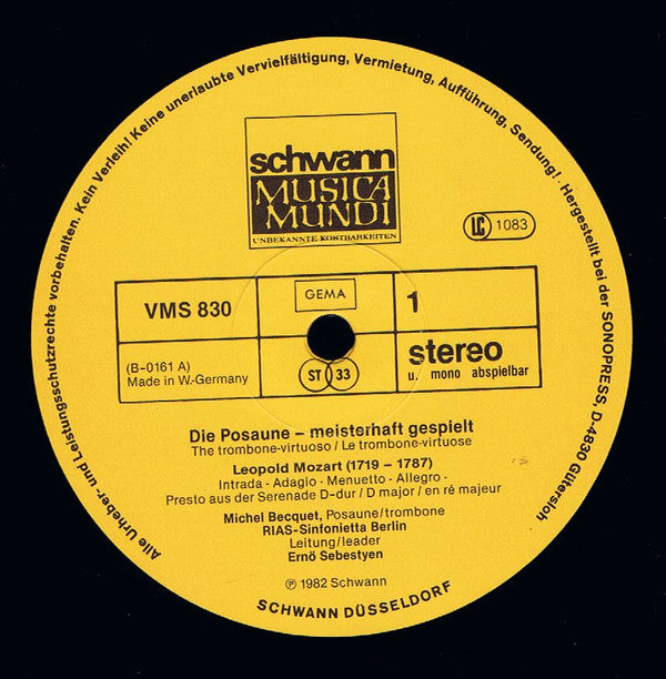 Leopold Mozart, Joseph Serafini Alschausky, Ferdinand David, Michel Becquet, Armin Rosin, Radio-Symphonie-Orchester Berlin, RIAS Sinfonietta, Uroš Lajovic, Ernö Sebestyen : Die Posaune Meisterhaft Gespielt (LP)
