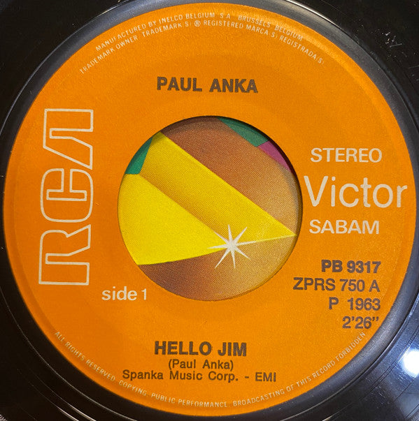 Paul Anka : Hello Jim / Lonely Boy (7", Single)
