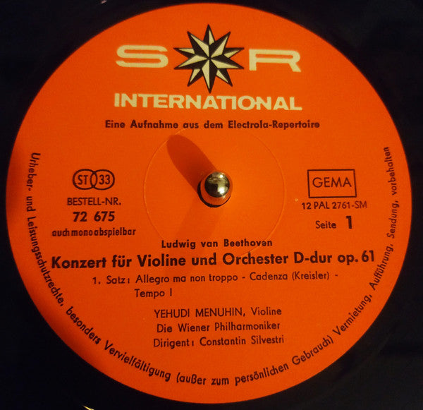 Ludwig van Beethoven, Yehudi Menuhin, Wiener Philharmoniker, Constantin Silvestri : Konzert Für Violine Und Orchester Op. 61 (LP, Club, RE)