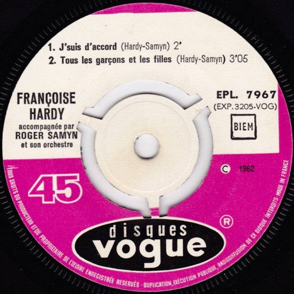 Françoise Hardy : J'suis D'accord (7", EP, RP, Pus)