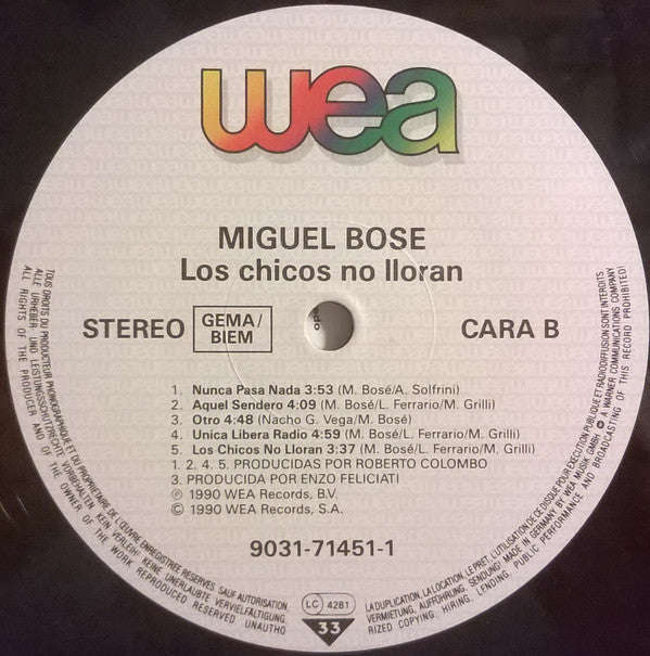 Miguel Bosé : Los Chicos No Lloran (LP, Album)