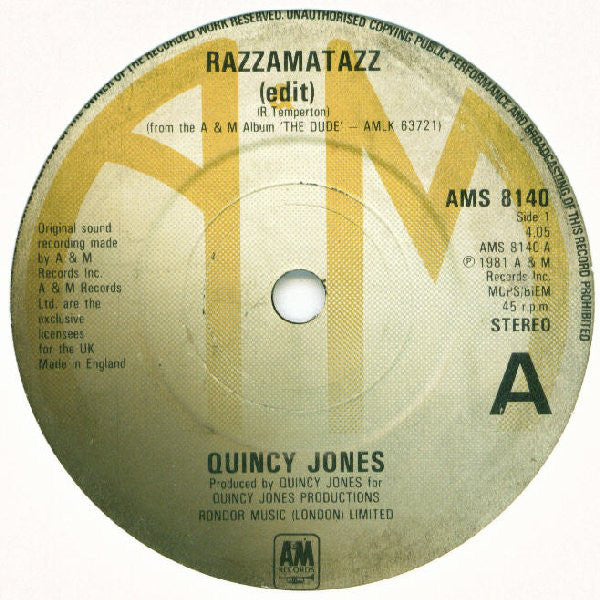 Quincy Jones : Razzamatazz (7", Single)