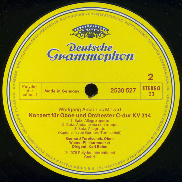 Wolfgang Amadeus Mozart, Gerhard Turetschek ∙ Werner Tripp, Wiener Philharmoniker ∙ Karl Böhm : Flötenkonzert (= Flute Concerto) Nr. 1 ∙ Oboenkonzert (= Oboe Concerto) (LP)