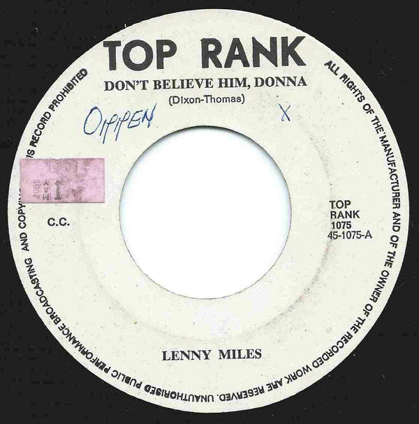 Lenny Miles : Don't Believe Him, Donna / Invisible (7", Single)