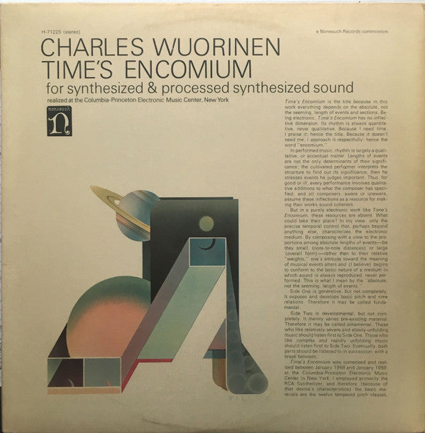 Charles Wuorinen : Time's Encomium (For Synthesized & Processed Synthesized Sound) (LP, Album)