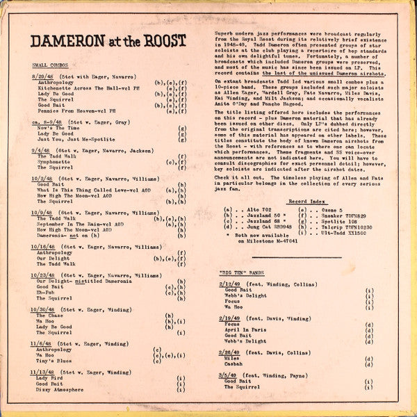 Tadd Dameron : Ultimate Tadd Dameron Vol.3 Royal Roost Nights Added Attraction Anita O'Day (LP)