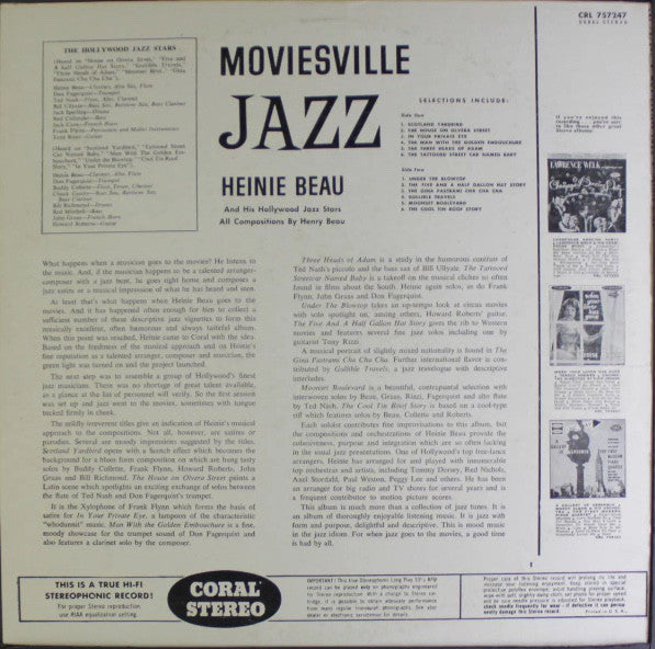 Heinie Beau And His Hollywood Jazz Stars : Moviesville Jazz (LP)