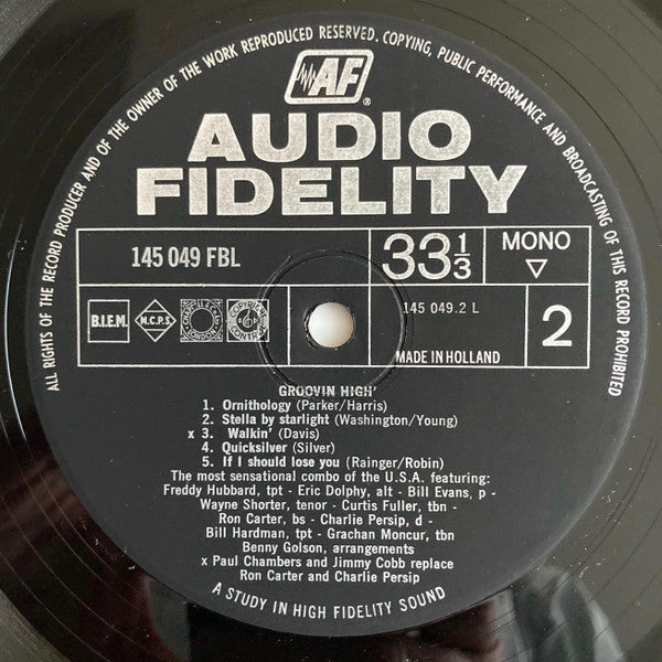 Freddie Hubbard, Eric Dolphy, Bill Evans, Wayne Shorter, Curtis Fuller, Ron Carter, Charlie Persip, Bill Hardman, Grachan Moncur III, Benny Golson : Groovin' High (LP, Album, Mono)