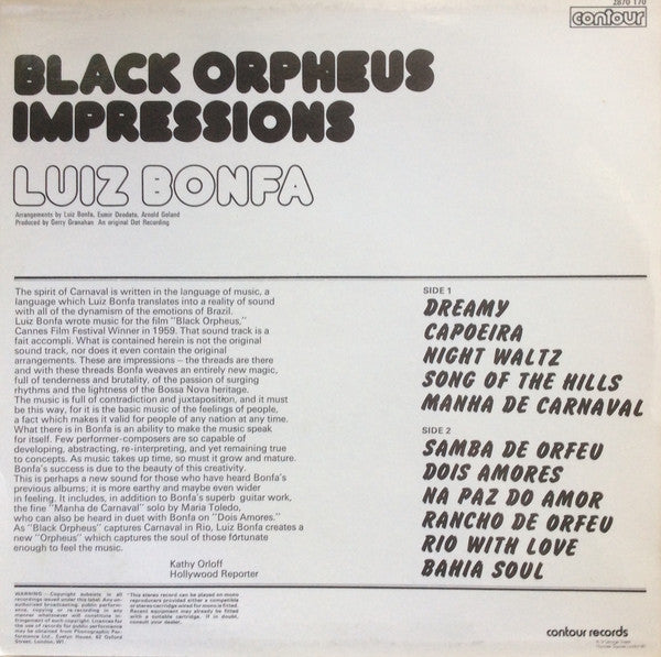 Luiz Bonfa* : Black Orpheus Impressions (LP, Album, RE)