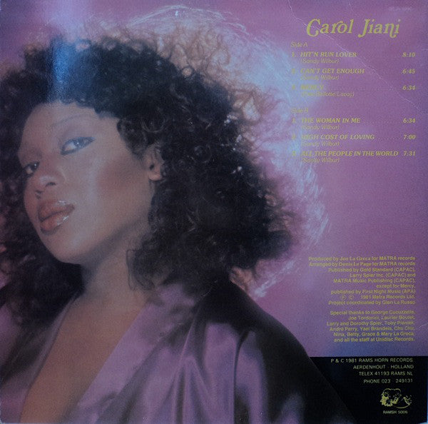 Carol Jiani : Hit'n Run Lover (LP, Album)