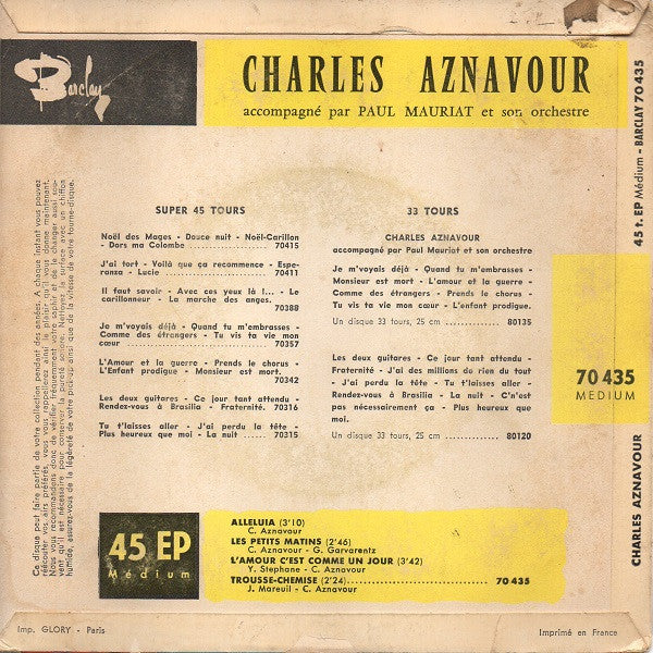 Charles Aznavour : Alleluia (7", EP)