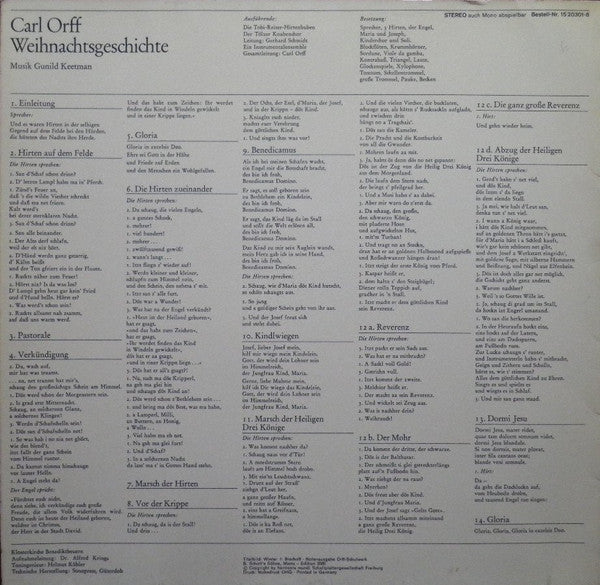 Carl Orff, Gunild Keetman : Weihnachtsgeschichte (LP, Album, RE)
