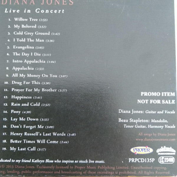 Diana Jones : Live In Concert (CDr, Album, Promo)