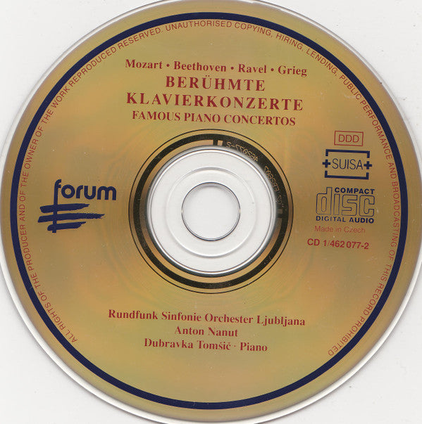 Wolfgang Amadeus Mozart • Ludwig van Beethoven • Maurice Ravel • Edvard Grieg - Simfonični Orkester RTV Ljubljana, Anton Nanut, Dubravka Tomsic : Berühmte Klavierkonzerte = Famous Piano Concertos (2xCD, Album, Comp)