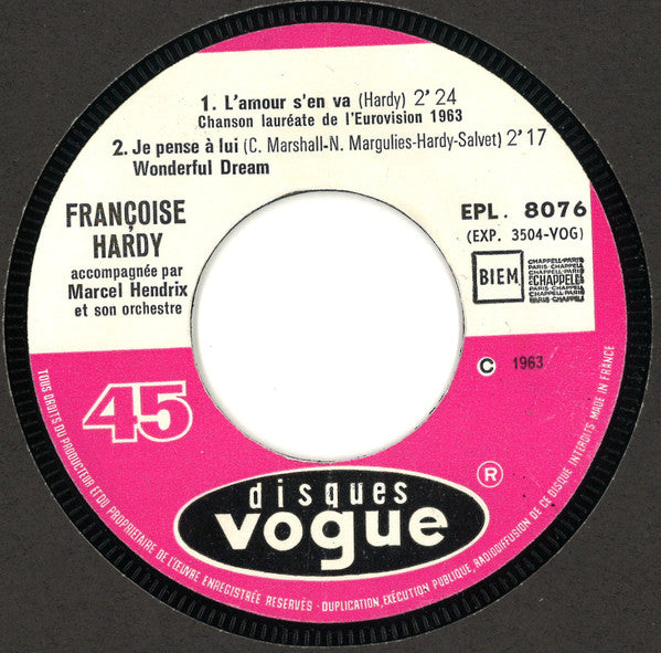 Françoise Hardy : L'Amour S'En Va (7", EP)