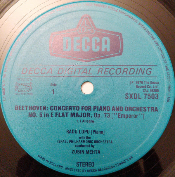 Ludwig Van Beethoven / Radu Lupu / Israel Philharmonic Orchestra / Zubin Mehta : Piano Concerto No.5 "Emperor" (LP)