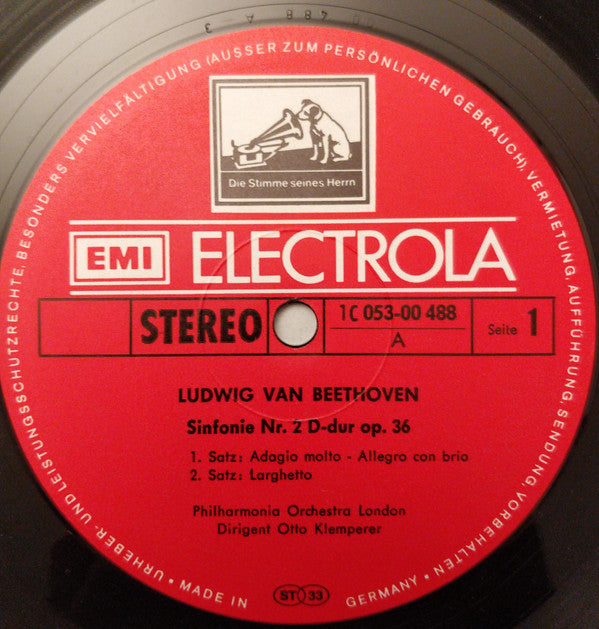 Ludwig van Beethoven, Philharmonia Orchestra, Otto Klemperer : 2.Sinfonie D-Dur Op. 36 Ouverturen Zu ”Coriolan” Und "Die Geschöpfe Des Prometheus”  (LP)