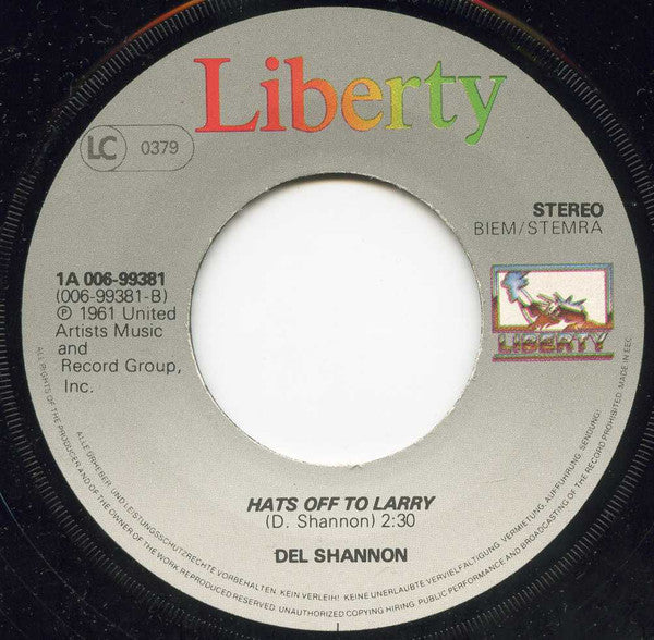 Del Shannon : Runaway / Hats Of To Larry (7", Single, RE)