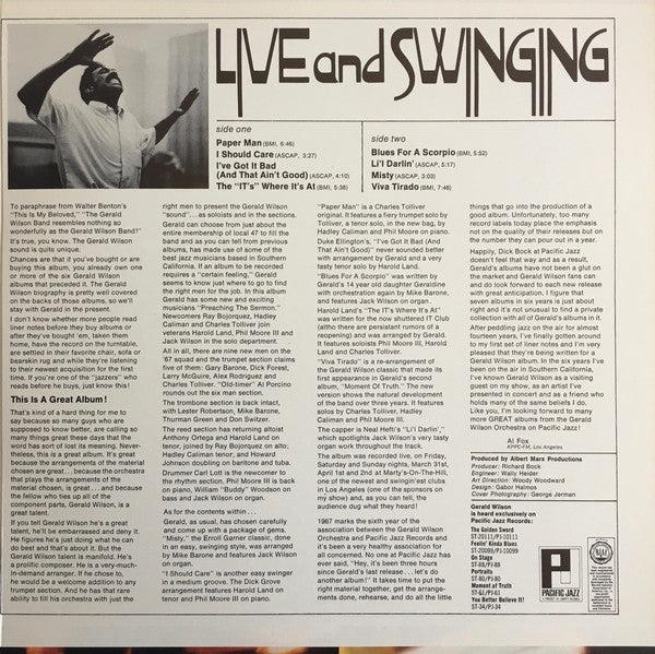 Gerald Wilson Orchestra : Live And Swinging (LP, Album)