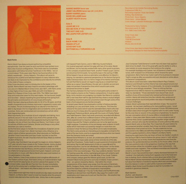 Warne Marsh Quartet & Warne Marsh Quintet : Back Home (LP, Album)