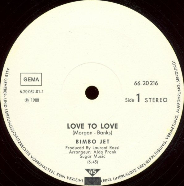 Bimbo Jet : Love To Love (12")