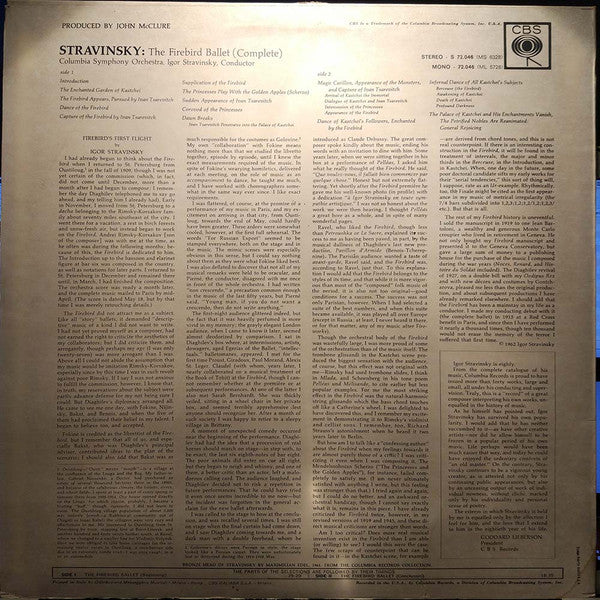 Igor Stravinsky - Columbia Symphony Orchestra : The Firebird (LP, Album, RP)
