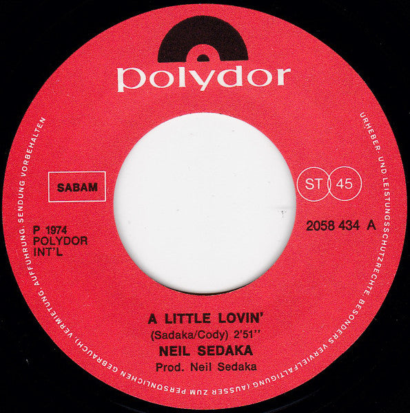 Neil Sedaka : A Little Lovin' (7", Single)