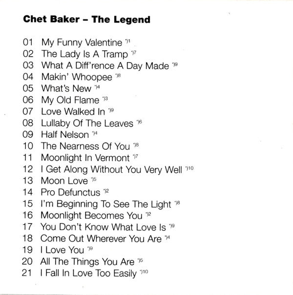 Chet Baker : The Legend (CD, Comp, RM)