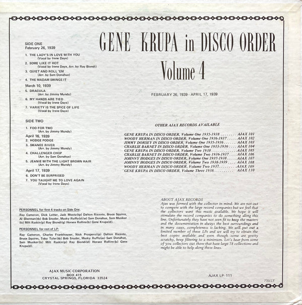 Gene Krupa : In Disco Order Volume 4 (LP, Album, Comp)
