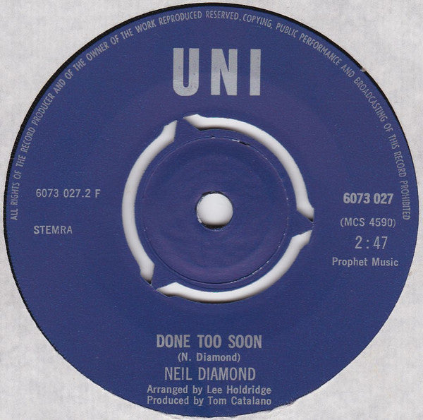 Neil Diamond : I Am... I Said (7", Single, Mono, Blu)