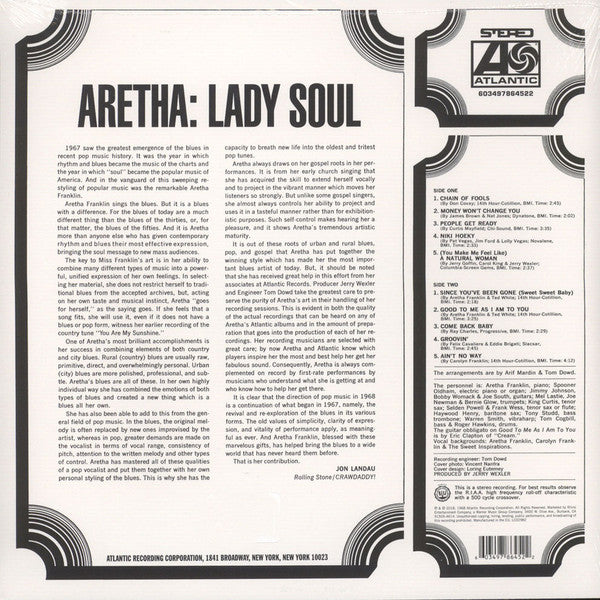 Aretha Franklin : Lady Soul (LP, Album, RE, 180)