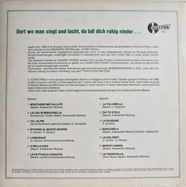 Coro Friuli : Canta Folklore  Musikalische Leitung Alessandro Mosna (LP)