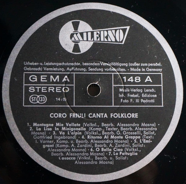 Coro Friuli : Canta Folklore  Musikalische Leitung Alessandro Mosna (LP)