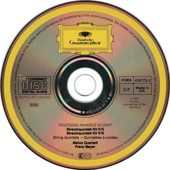 Wolfgang Amadeus Mozart / Melos Quartett • Franz Beyer : String Quintets KV 515 & 516 (CD, Album, RE)