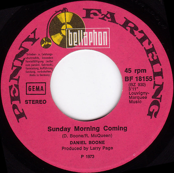 Daniel Boone : Sunshine Lover / Sunday Morning Coming (7", Single)