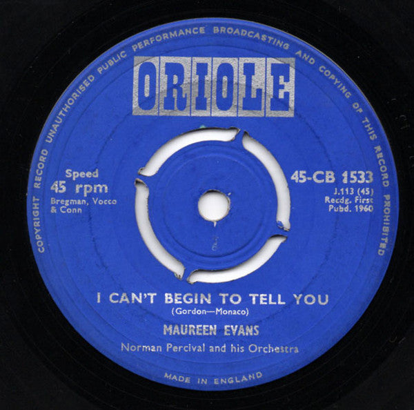 Maureen Evans With Norman Percival And His Orchestra : The Big Hurt / I Can't Begin To Tell You (7", Single, 4 p)