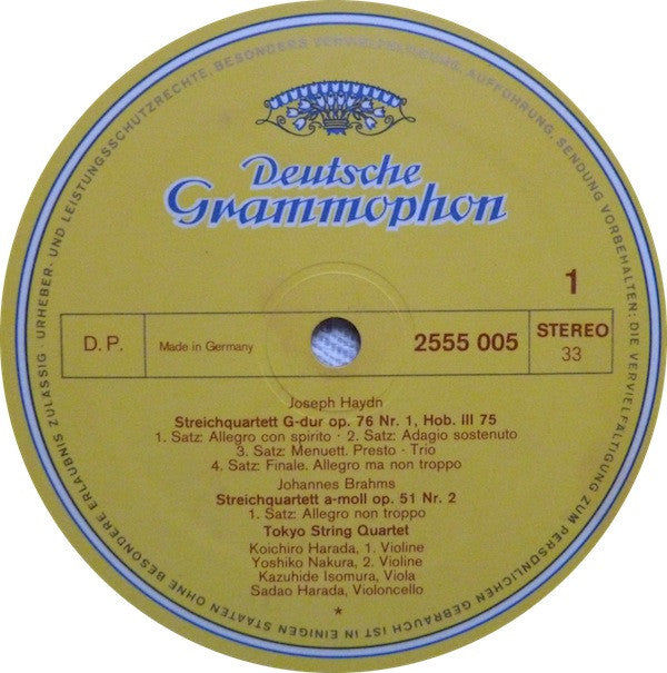 Tokyo String Quartet - Joseph Haydn / Johannes Brahms : Streichquartett G-dur Op. 76 Nr.1 / Streichquartett A-moll Op. 51 Nr. 2 (LP, RP)