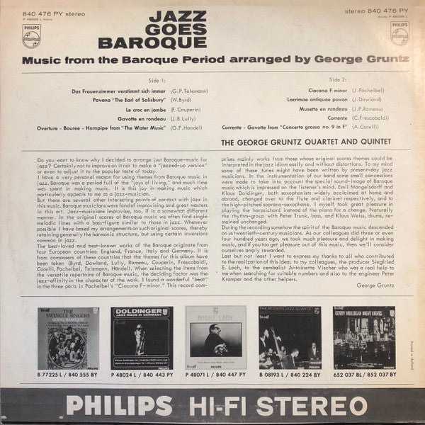 The George Gruntz Quartet And Quintet : Jazz Goes Baroque (LP, Album)