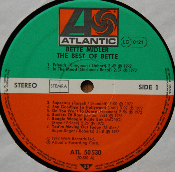 Bette Midler : The Best Of Bette (LP, Comp)