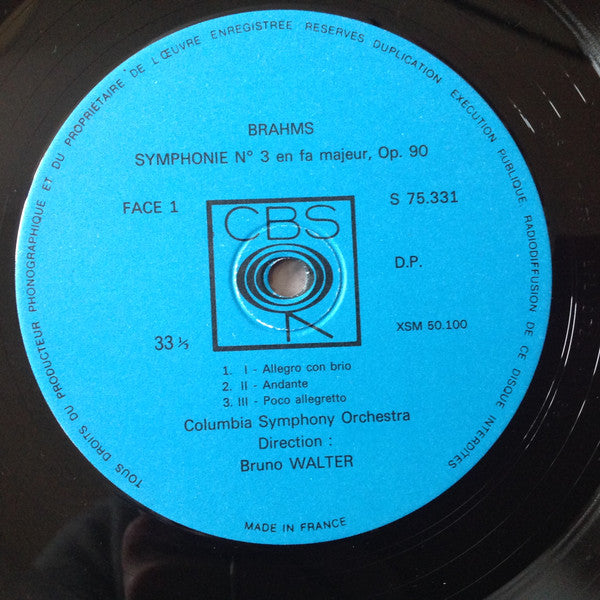 Brahms*, Bruno Walter, Columbia Symphony Orchestra : Symphonie N° 3/ Variations Sur Un Thème De Haydn  (LP, RE, Gat)