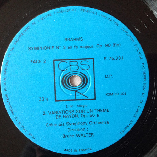 Brahms*, Bruno Walter, Columbia Symphony Orchestra : Symphonie N° 3/ Variations Sur Un Thème De Haydn  (LP, RE, Gat)