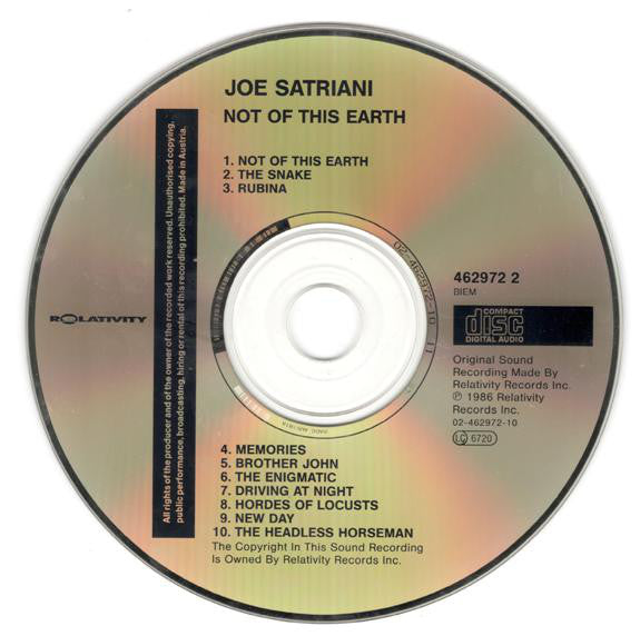 Joe Satriani : Not Of This Earth (CD, Album, RE)