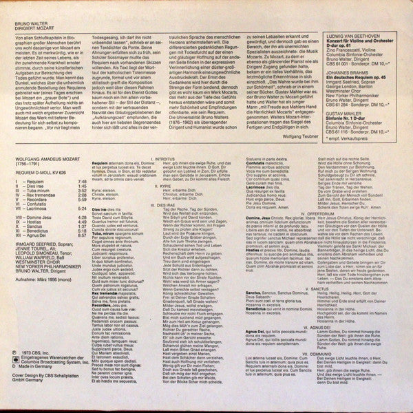 Bruno Walter Dirigiert Wolfgang Amadeus Mozart : Requiem D-Moll KV 626 (LP, Mono, RE)