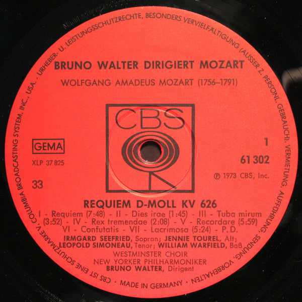 Bruno Walter Dirigiert Wolfgang Amadeus Mozart : Requiem D-Moll KV 626 (LP, Mono, RE)