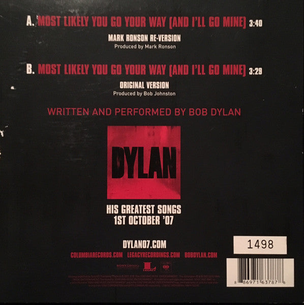 Bob Dylan / Mark Ronson : Most Likely You Go Your Way (And I'll Go Mine) Re-Version (7", Single, Ltd, Num)