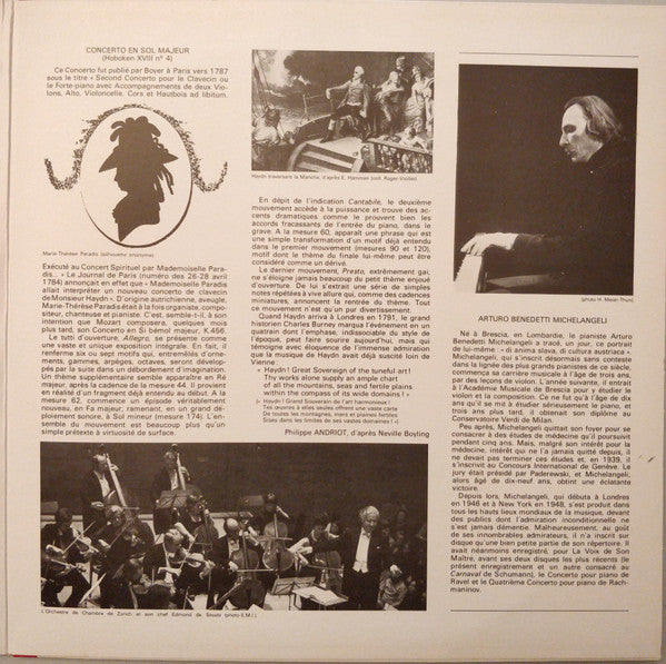 Joseph Haydn / Arturo Benedetti Michelangeli, Zürcher Kammerorchester, Edmond De Stoutz : Haydn - Concertos En Re & En Sol (LP)