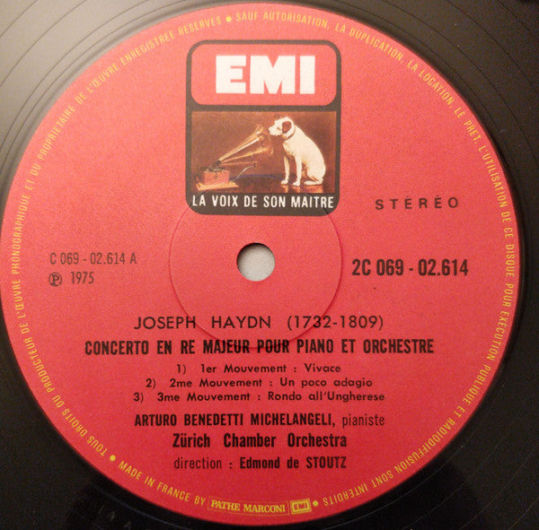 Joseph Haydn / Arturo Benedetti Michelangeli, Zürcher Kammerorchester, Edmond De Stoutz : Haydn - Concertos En Re & En Sol (LP)